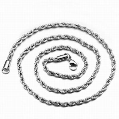 China Fashion Accessories CLASSIC Silver Stainless Steel Rope Chain Necklace Twisted Rope Chain Necklace for sale