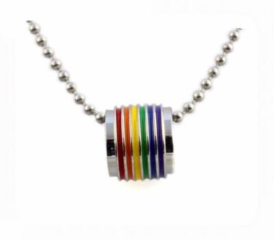 China 316L TRENDY Lesbian Gay Flag Pride Rainbow Tunnel Rings Stainless Steel Lgbt Pendant for sale