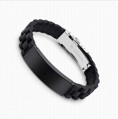 China Custom Silicone Wholesale Mens Logo Engraved Black Silicone Bracelets for sale