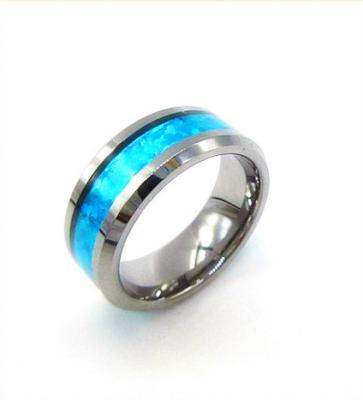 China Fashionable Tungsten Carbide With Opal Blue Inlay Wedding Ring Made In China Hot Sale In Amazon Website for sale