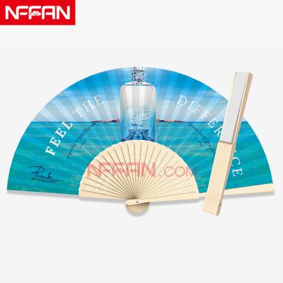 China China Wholesale Customized Promotion Printed Bamboo Fabric Folding Fans Artwork for sale