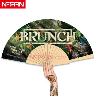 China China Customize Spanish Hand Hand-Crafted Folding Cloth Printing Wooden Event Fan for sale