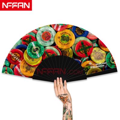 China China Customize Promotional Wooden Cloth Folding Hand Held Fans Leaf For Gift for sale