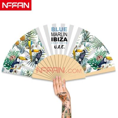 China China Custom Printed Wooden Hand Held Fans Folding Spanish Cloth Fan Wholesale For Advertising for sale