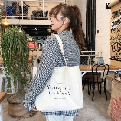 China Customized Blank High Quality Handled Solid Color Shopping Bag One-Shoulder Canvas Tote Bag for sale