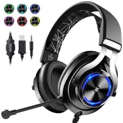 China EKSA E3000 Stereo Sound Gamer Headset Over Ear Dual Jack Gaming Headset With Rotate Mic RGB LED Light Headset 3.5mm For PS4 LE PC Xbox for sale