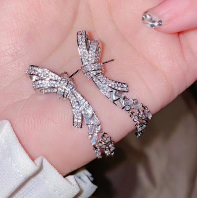 China TRENDY FASHION Dangle Earrings For Women 2021 Platinum Plated Butterfly Jewelry Silver Zircon Crystal Earring for sale