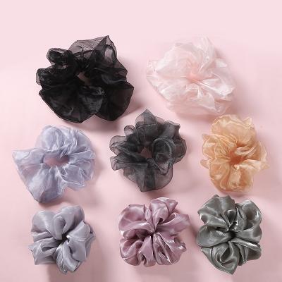 China Vintage Large Size Women Elastic Ribbon Hair Ties Silk Satin Ponytail Holders Scrunchies Hair Tie Bands Ring Ladies Chiffon for sale