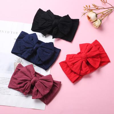 China Babies Cotton Hair Clips Double Layer Elastic Bow Nylon Headwraps Top Ties Newborn Babies Nylon Turban Headbands Hair Accessories For Girls for sale