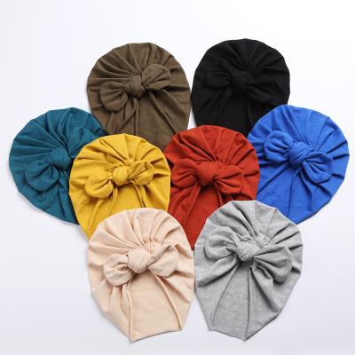 China Elastic Knot Bows Baby Turban Headwrap Cotton Newborn Girls Bows Warm Elastic Beanie Hats Infants Soft Keep Main Wear for sale