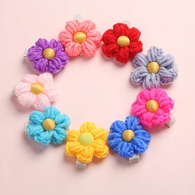 China Flower Elastic Cute Knitted Hair Clips With Ribbon Cover School Girls Hair Barrettes Baby Head Sweet Small MOQ Wear for sale