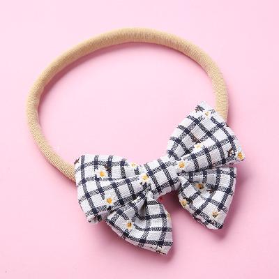 China Babies cotton hair bands handmade babies cotton plaid bows nylon headbands infants tie flowers print elastic stretch headbands for sale