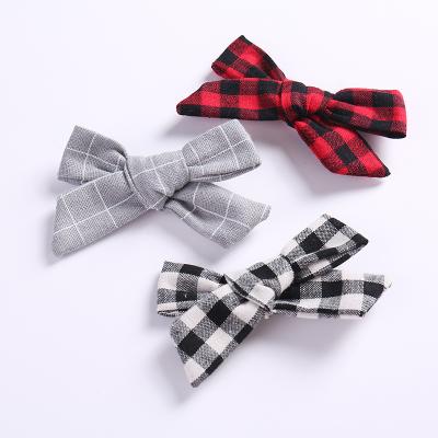 China Hot Selling Elastic Cotton Plaid Bowknot Handmade Hair Clips, Women Girls Adult Hairpins Hair Accessories For Kids for sale