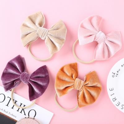 China Beautiful lower price elastic fashion velvet headbands for girls cute bows nylon headband soft elastic headband for sale