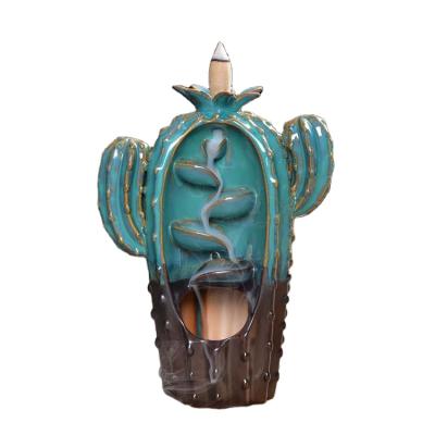 China Ornamental Chinese Ceramic Decor Plant Execution Holder Incense Backflow Incense Waterfall Censer Cactus Censer Decorative Incense Holder for sale