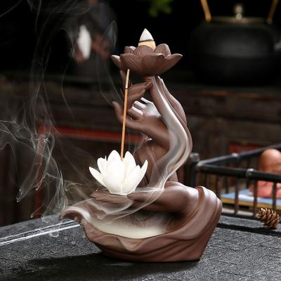 China Chinese Incense Backflow Censer Buddha Hand Backflow Censer Lotus Incense Burner for sale