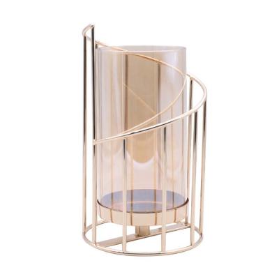 China Cute Gold Multifunctional Glass Vase Metal Candle Holder Dining Table Decoration Glass Candle Holder Stand Modern Home Decoration for sale