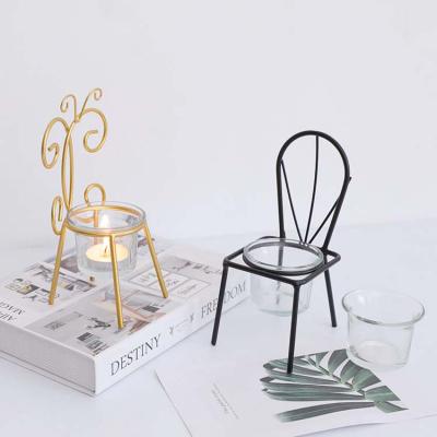 China Chair Cute Tea Light Metal Iron Candle Holders Centerpiece Ornaments Tea Wax Wedding Home Decoration for sale