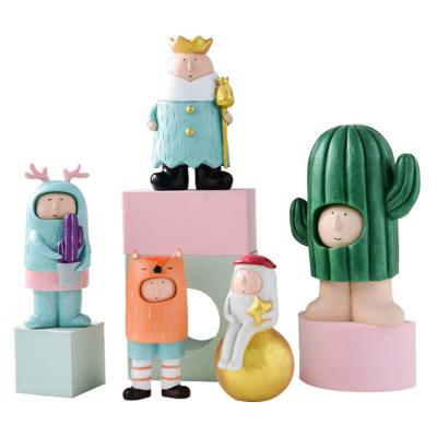 China European Creative Cute Cactus Doll Figurine Kids Sculpt Ornament Modern Decor Craft Artware Resin Home Decoration Accessories for sale