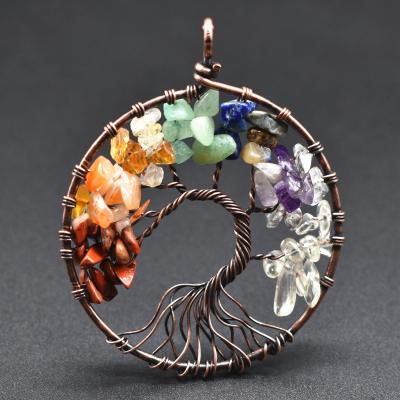 China China Fashion Silver Color Handmade Tree Of Life Colorful Natural Stone Necklace Pendant Life Tree Necklace for sale