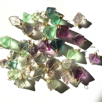 China Europe Fashion Good Quality Natural Purple Raw Stone Ore Fluorite Wrapping Irregular Pendant For Women Jewelry Making for sale