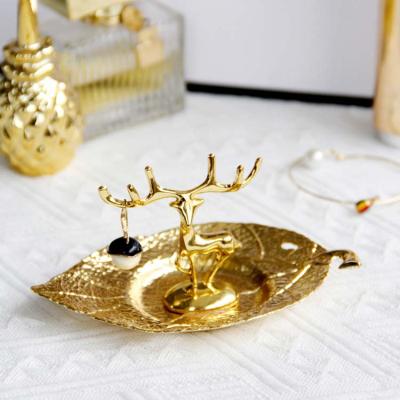 China Cute Nordic Arabic Ring Ornaments Table Storage Tray Middle Eastern Style Gold Deer Jewelry Dish Metal for sale