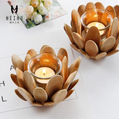 China Wholesale China Wooden Lotus Candle Holder Christmas Candle Holder For Wedding Home Decorative for sale