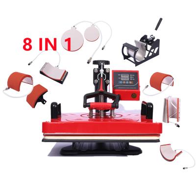 China Garment Shops Double Display New Advanced 8 in 1 Combo Heat Transfer Machine Sublimation Heat Press Machine for Mug/Hat/T-shirt/Slate Rock/MDF for sale