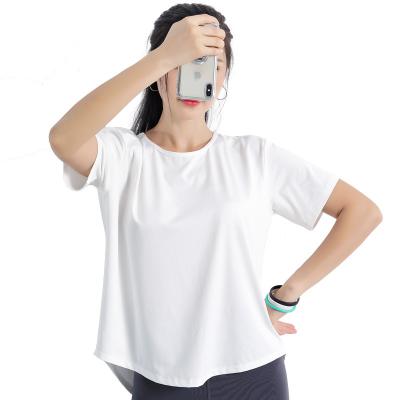 China Fashionable Women Breathable Short Sleeve Sports Clothes Loose And Soft Comfortable Fitness Tops for sale