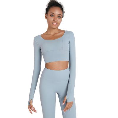 China Wholesale Breathable Women Sports Naked Clothing Long Sleeve Padded Yoga Shirt Ladies Workout Fitness Tops for sale