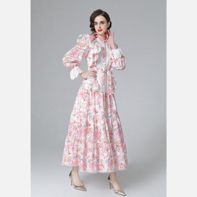 China 2022 New Arrival Boho Ruffle Edge Floral Anti-static Pink Vintage Women's Casual Dress 2022 One Line for sale