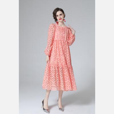 China 2022 New Arrival Anti-Static Cake Skirt Ruffle Cut Floral Soft Color Women's One-Line Casual Dress for sale