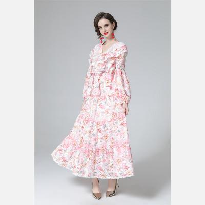 China 2022 Fashionable Anti-Static Lace Trim Floral Bohemian Casual Dress Women Elegant for sale