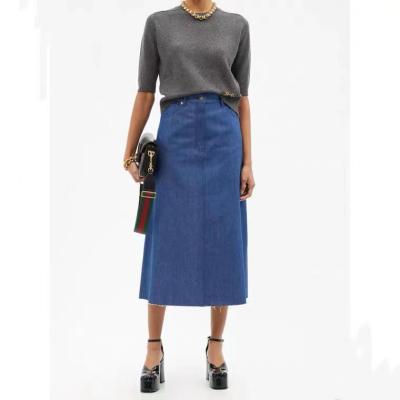 China 2022 fashions denim retro anti-static dark blue Korean waist high skirt casual skirt for sale