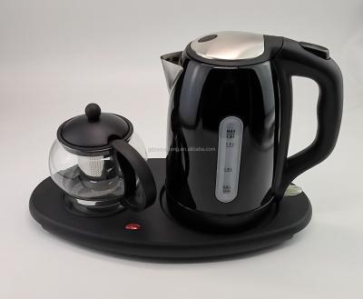 China 360 Degree Rotation Base Keep Hot CB CE/REACH/Hotel Use Kettle Glass Tray Electric Kettle Water Kettle Tray Set for sale