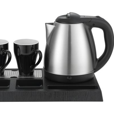 China 360 Degree Rotation Base Hotel Used Welcome Tray Electric Kettle With Tea Set With 2 Cups for sale