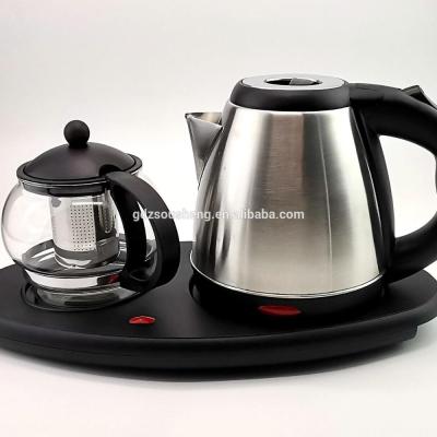 China 360 Degree Rotation Base Keep Hot CB CE/REACH/Hotel Use Kettle Glass Tray Electric Kettle Water Kettle Tray Set for sale