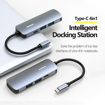 China Hot Aluminum Alloy 4 in 1 Type C USB C Hub 3.0 Usb C Hub Docking Station usb3.0 Data Transfer Type Hub for sale