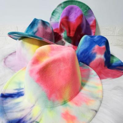 China Popular Image New Arrival Tie Dye Felt Hats Women Felted Hat Caps Hot Selling Large Brim Hats Cap for sale