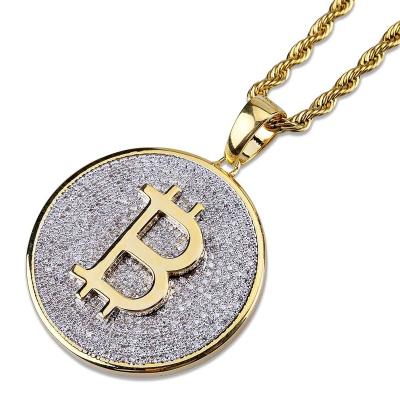 China CLASSIC Custom 18k Gold Plated Jewelry Bitcoin Symbol Pendant Gold Plated Micro Zirconia Necklace for sale