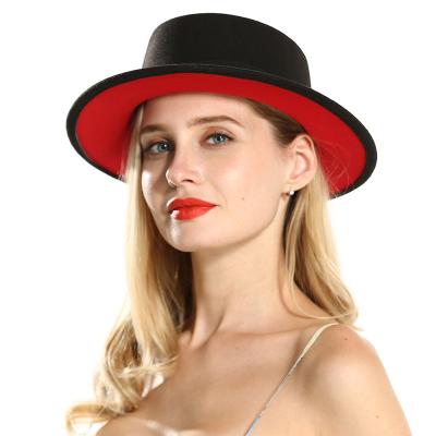 China Image Winter Wide Brim Wool Faux Felt Safari Fedora Hat For Men Flat Top Fedora Hat Contrast Color Below For Women for sale