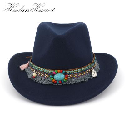 China Plush Fashion Cowboy Summer Style Men Brim Beach Hat Felt Wide Fedora Sun Hat for sale