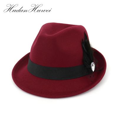 China Dobby Men and Women's Wide Brim Fedora Felt Hat With Feathers for sale