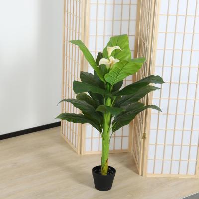 China YD29805 Contemporary Wholesale Realistic Cheap Price Artificial Green Plants Plastic Grow Leaves Fake Potted Indoor Plants White Flower Bonsai Plants for sale