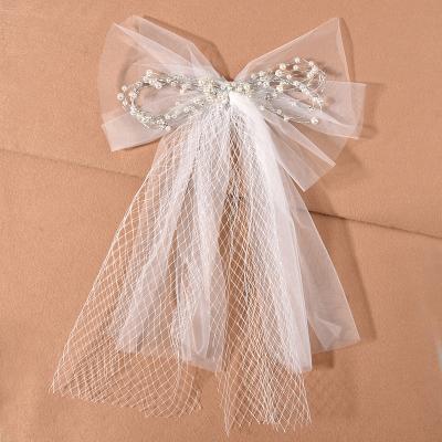 China Korean style bridal hair accessories bow hair decoration mesh veil pearl chip short headwear for sale