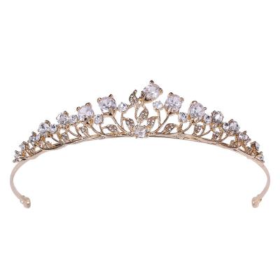 China Korean Hair Decoration Wedding Anniversary Tiaras Headdress Leaf Inlaid Zircon Bridal Accessory Small Crown for sale