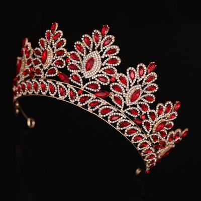 China Western Colorful Oval Hair Decoration Big Full Rhinestones Alloy White Gold Wedding Bridal Crown Headpiece Bling Tiaras Hair Accessories for sale