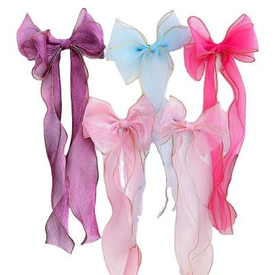 China Cute Princess Baby Hair Accessories Koean Bowknot Yarn Cute Children's Net Ribbon Hairpin Lace Headdress for sale