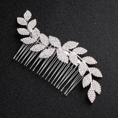 China Western Hair Decoration Leaves Shaped Rhinestone Alloy Hair Pin Luxury Fashion Girl Hair Comb Bridal Hair Accessories for sale