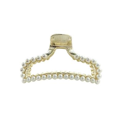 China Back Head Hairpin Rhinestone Pearl Hair Top Clip Half-Link Metal Claw Hairpin Korean Girl Hair Clip Jewelry for sale